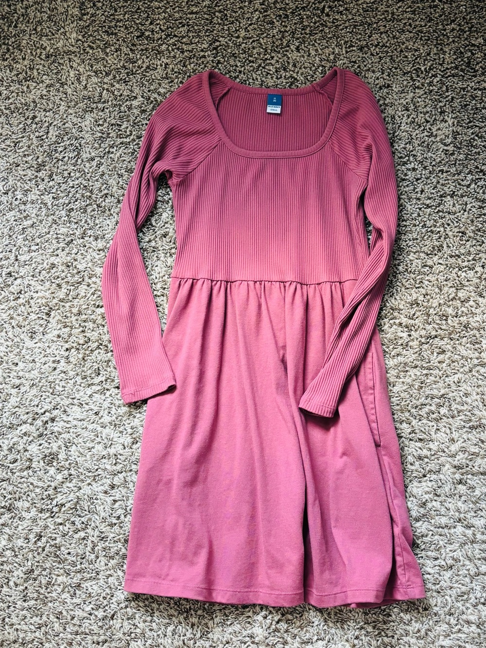 Old Navy Girls' Long Sleeve Ribbed Blush Pink Dress